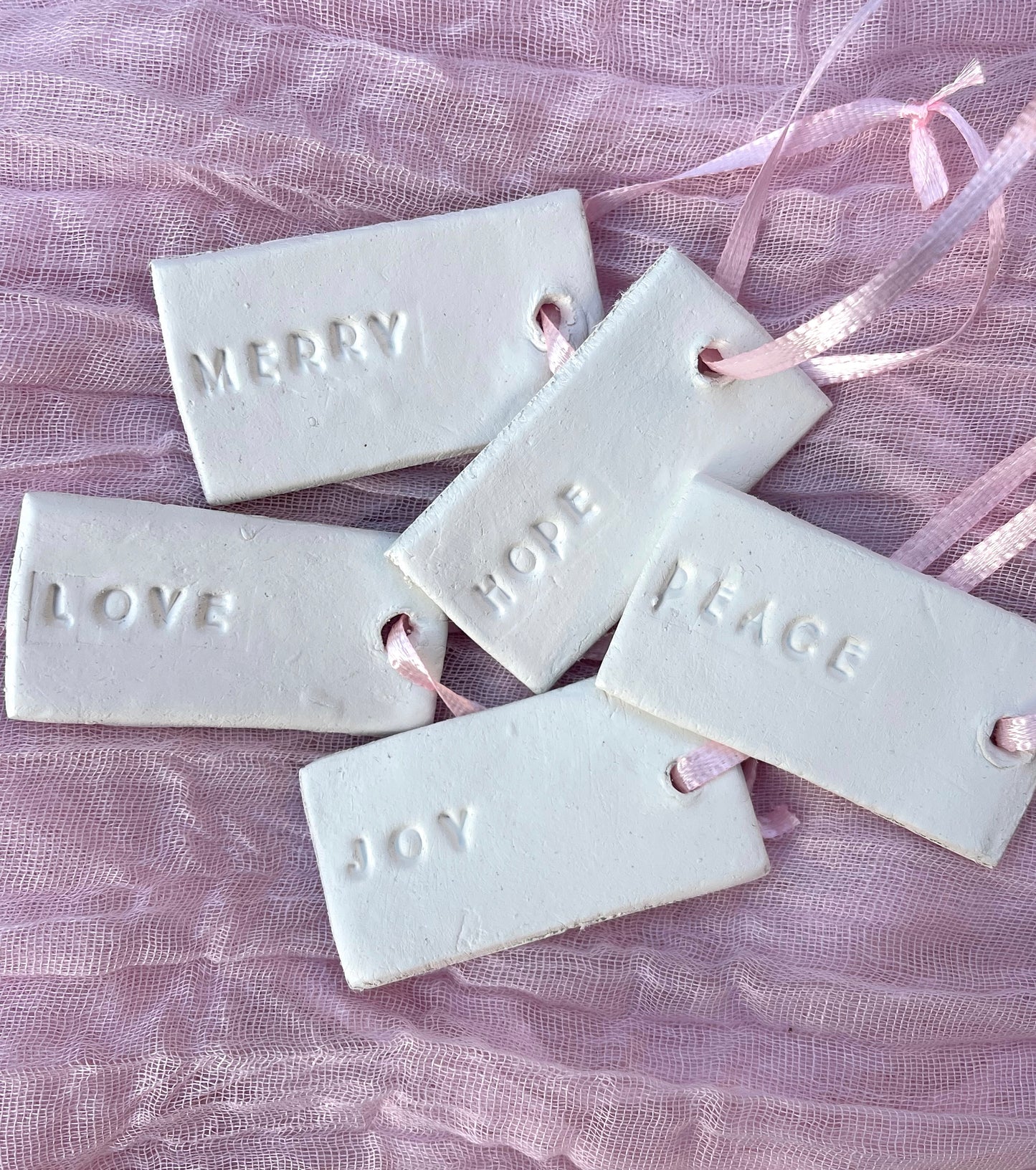 Small Air Dry Clay Hanging Decoration perfect to hang on a tree or use as a table centerpiece. Sold in packs of 6